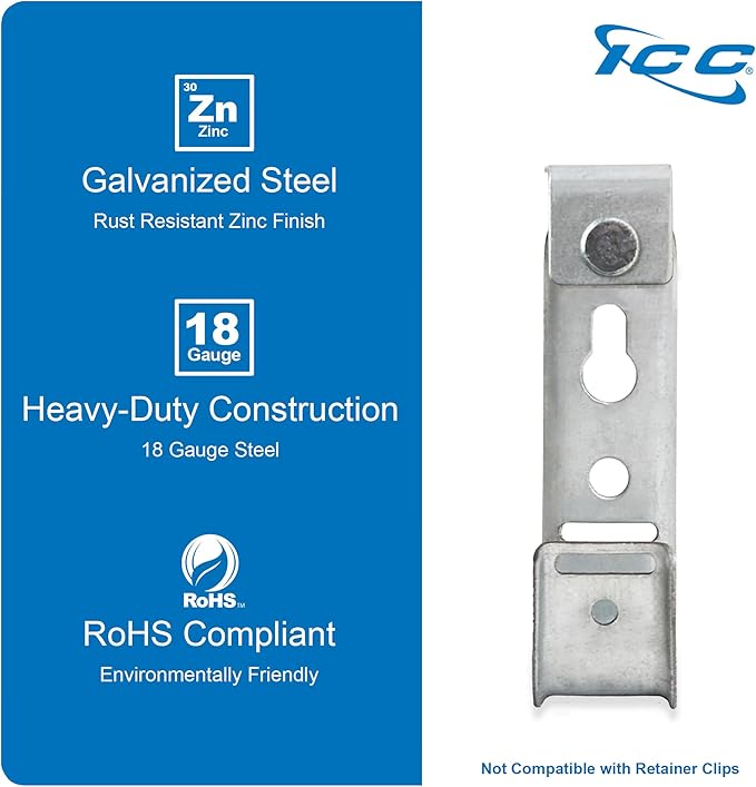 ICC Ceiling Mount J Hook 3/4” Without Retainer Clip - Galvanized Steel Cable Management Hooks for Hanging Cable - Rust-Resistant, EIA and TIA Compliant - 3/4 Inch 25 Pack