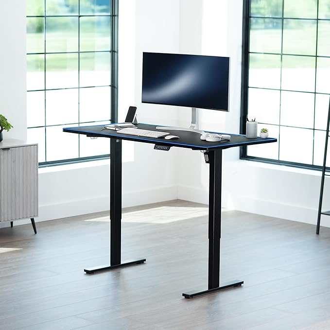 VIVO Electric 60 x 24 in Standing Desk with Full-Size RGB Mouse Pad, Memory Height Adjustment, 1B Series, Holds 220 lbs, Black Top Black Frame, DESK-KIT-1B6BP-24