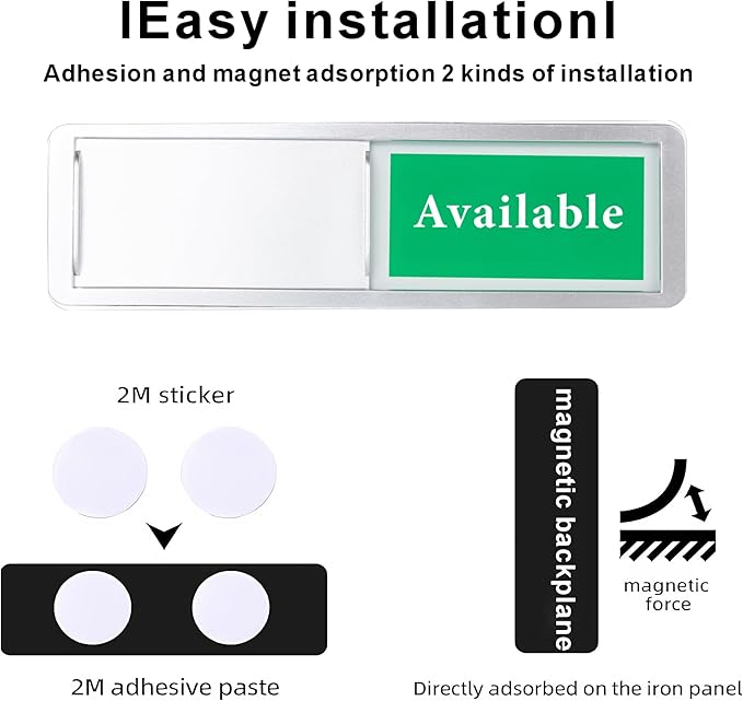 In Use or Available Door Sign for Home Office Restroom Conference Hotels Hospital, Slider Privacy Door Sign Indicate in Use Available, Silver
