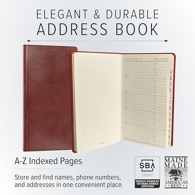 Gallery Leather Small Address Book with Alphabetical Tabs up to 403 Records, Leather Notebook Hardcover, Telephone and Address Books - 6 x 3.25 ", Acadia Lime