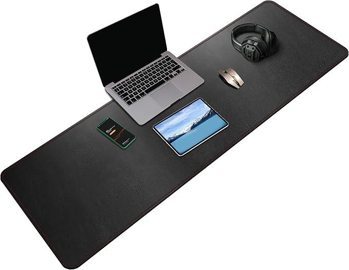 ZORESYN PU Leather Desk Pad (55.1"x15.8") - Waterproof Office Desk Mat for Keyboard and Mouse - Black Extended Mouse Pad with Nonslip Base