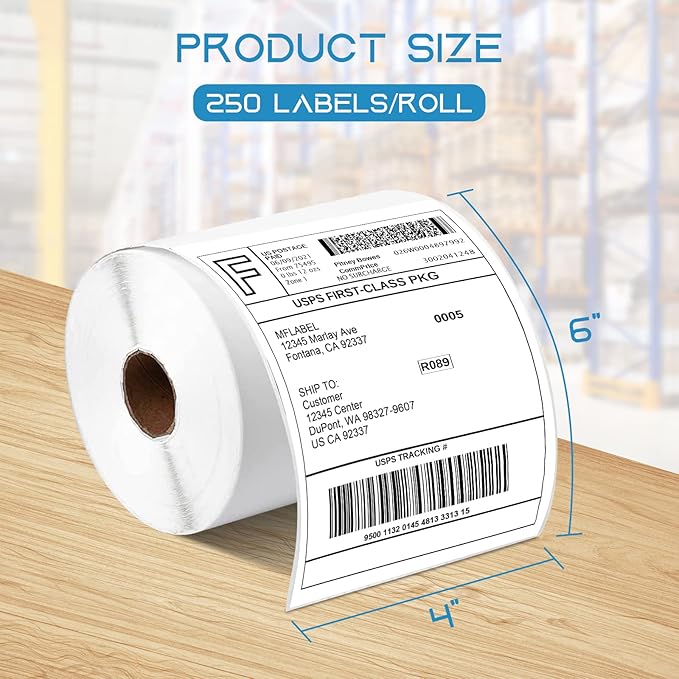 MFLABEL 4x6 Direct Thermal Shipping Labels - 10 Rolls of 250 Labels, Perforated Easy-Peel Blank Address Labels for Thermal Printers, Compatible with Rollo, Munbyn, Zebra for UPS, Amazon, eBay, Shopify