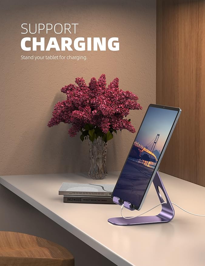 Lamicall Tablet Stand, Adjustable Tablet Holder - Desktop Stand Dock Holder Compatible with 4-13" Tablets Such as iPad Pro 11, 9.7, 10.5, 12.9 Air Mini, Kindle, Tab, iPhone Air 17 Pro Max, Purple