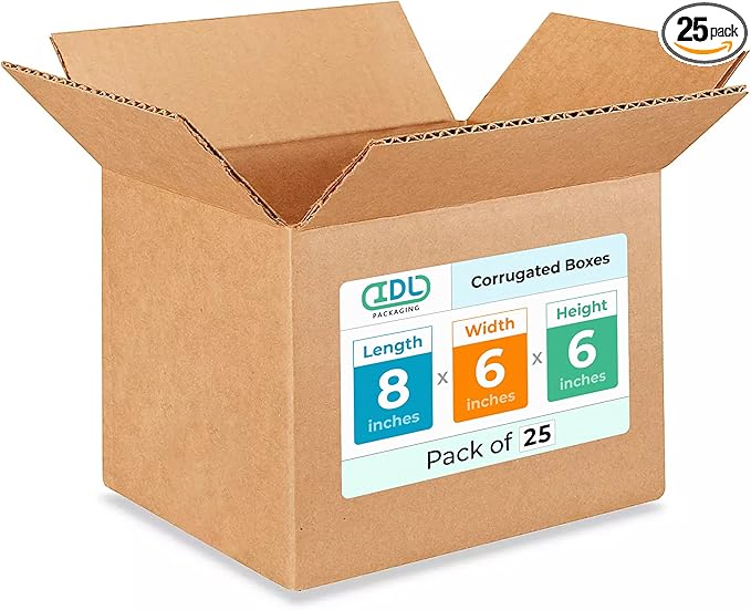 Small Moving & Shipping Boxes 8"L x 6"W x 6"H (25-Pack) - Extra Strength 200 lb vs Regular - Corrugated Cardboard Boxes for USPS/UPS/FEDEX - Packing Box - Eco Shipping Box by IDL Packaging