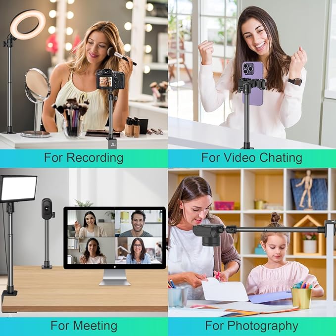 Ailight Camera Desk Mount Webcam Stand, Adjustable Table Camera Stand with 1/4" Screw & C Clamp Overhead Tripod Webcam Mount for Logitech Obsbot insta360 Anker and Others