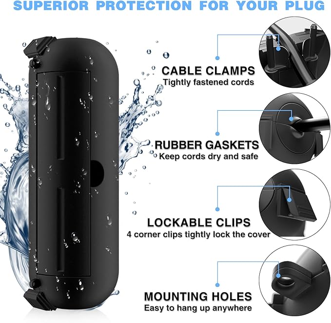 Flemoon [9 Pack] Outdoor Extension Cord Safety Cover, IPX4 Waterproof Connection Protector, Weatherproof Electrical Box for Outdoor Plug, Outlet, Holiday Light, Christmas Decorations, Black