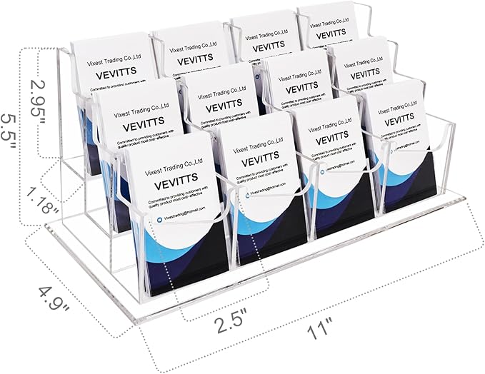 Vevitts Vertical Business Card Holder, Acrylic Business Card Display, Clear Desktop Business Card Stand for Exhibition, Home & Office Clear 3 Tiers 12 Slots