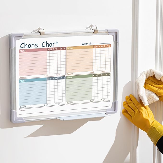 Lincia Magnetic Dry Erase Chore Chart Board for Multi-Person Households 24"x18" Double Side Family 2 in 1 Combo Chore Board for Wall Aluminum Frame 8 Markers 1 Eraser(Double Style)