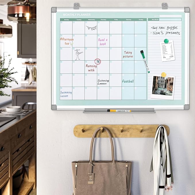 MAKELLO Dry Erase Calendar for Wall 24" x 18", White Board Calendar with Next Month for Office, Family, Kitchen and Bedroom