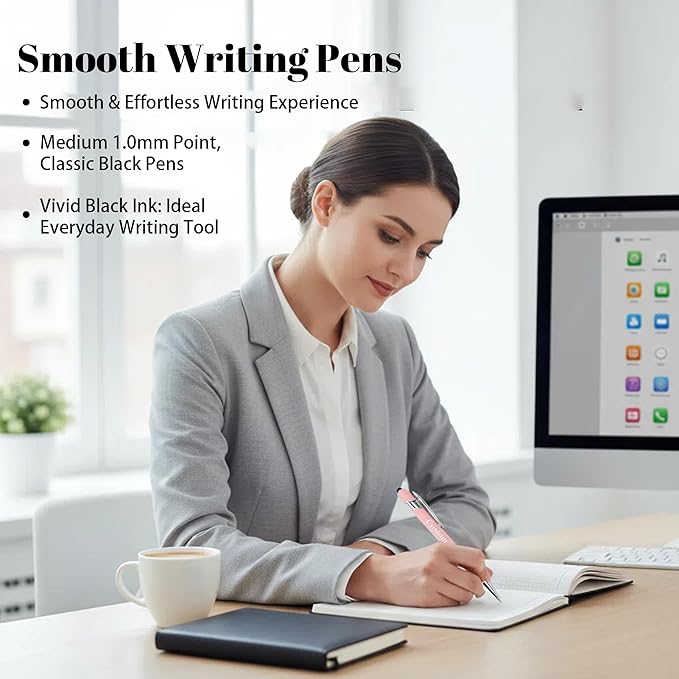 CRME Custom Pens Personalized Pen with Name Logo Engraved Metallic Customized Pen Light Pink Barrel Black Ink Click Pens Stylus Pens for Touch Screens Ideal for School Teachers Team Events