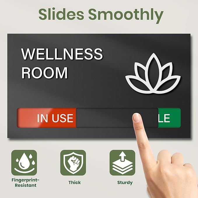Wellness Room Sign, Do Not Disturb Office Door Signs, Available In Use Sign, Privacy Slide Door Signs Tell Whether Wellness Room Vacant or Occupied
