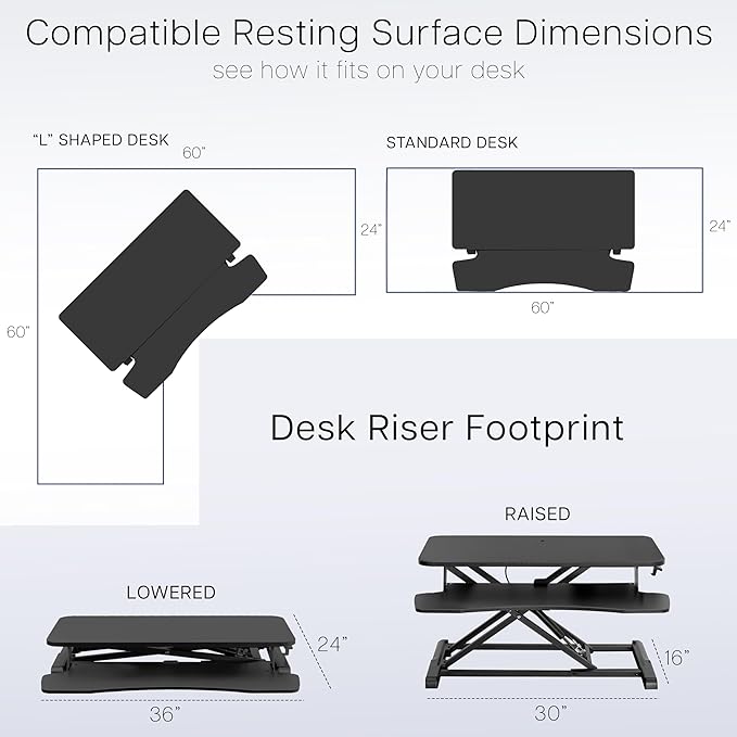 VIVO 36 inch Desk Converter, K Series, Height Adjustable Sit to Stand Riser, Dual Monitor and Laptop Workstation with Wide Keyboard Tray, Reclaimed Wood Top, Black Frame, DESK-V036KP