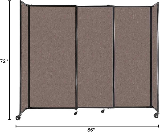Versare Straightwall Sliding Portable Wall Partition | Freestanding Office Dividers | Locking Wheels | Temporary Room Separator | 7'2'' Wide x 6' Tall Latte Fabric Panels