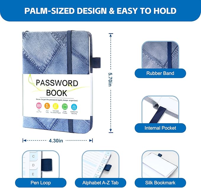 MOSA BEAR Password Keeper Book with Alphabetical Tabs，4.3"x5.7" Small Password Books for Seniors Password Notebook for Internet Website Address Log in Detail(NZSL)