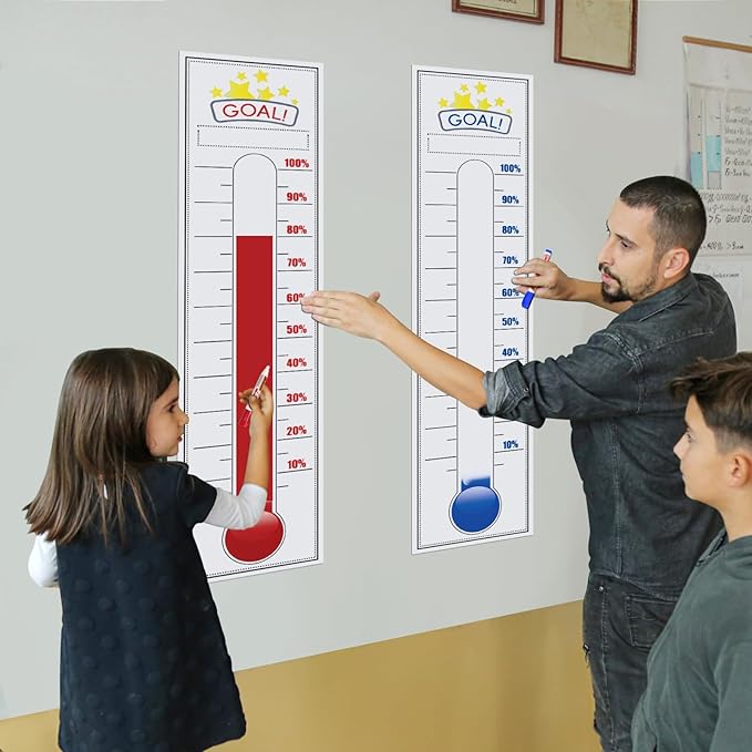 Fundraising Thermometer, 48"x12" Self-adhesive Chart Goal Tracker, With Removable Stickers And 3 Color Dry Erase Markers For School Fundraisers, Non-profit Events, Charity Drives, Community Projects