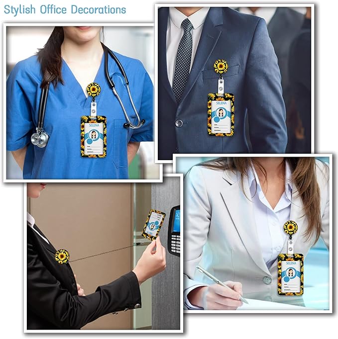 Lanyards for ID Badges Name Tags ID Card Holder,Sunflowers ID Badge Holder with Breakaway Lanyard, Cute Badge Reel Badge Clip Retractable, Women Teacher Nurse Student School Office Gifts, Sunflowers