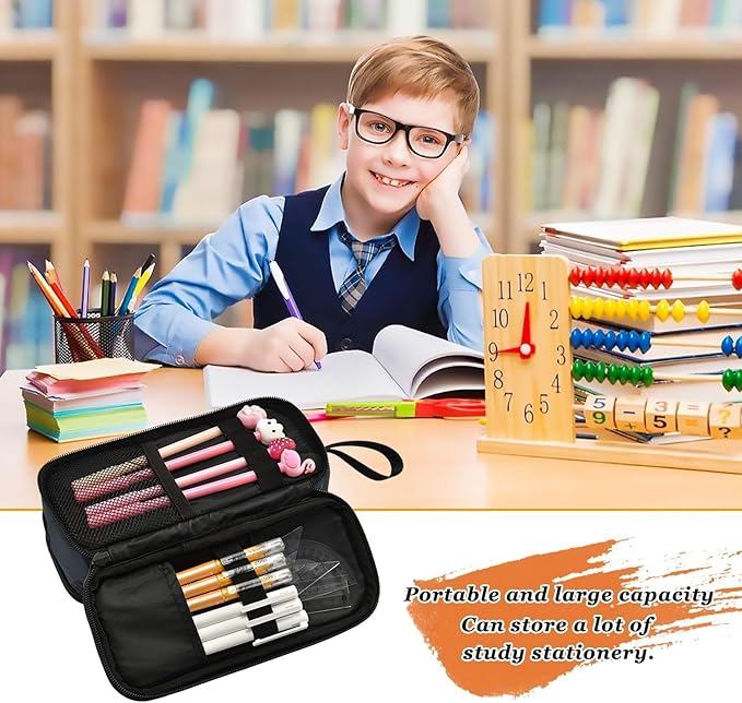 BOENLE Gorilla with Crown Pencil Case Box Boys Girls Large Pencil Pouch with Zipper Compartments Big Capacity Stationery Pen Bag Organizer for Kids Teens Adults School