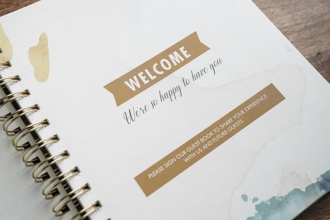 Paper 'n Such Guest Book for Rental House - Vacation Home - Short Term Rentals, Host Essentials, Spiral Hardcover Welcome Log for Airbnbs- 200 Pages (World Map)