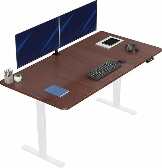 VIVO Electric 71 x 36 in Standing Desk, Memory Height Adjustment, 1B Series, Holds 220 lbs, Dark Walnut Top White Frame, DESK-KIT-1W7D-36
