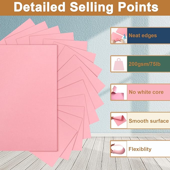 Silunkia 40 Sheets Candy Pink Cardstock 8.5 x 11 Craft Paper, 75lb Premium Heavyweight Paper Card Stock for Valentine's Day, DIY Cards Making, Greeting Cards, Party Decorations, Wedding Invitations
