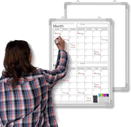 Lincia 24" x 18" Magnetic Vertical 2 Month Dry Erase Calendar for Wall Undated Horizontal Dry Erase Wall Calendar Planner Aluminum Frame Whiteboard for Home Office Projects Wall Fridge