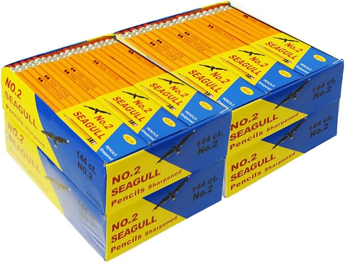 Seagull 576 Count Bulk Pack Pencils Pre-sharpened with Erasers Bulk Yellow Pencils for Back to School Teacher Supplies, No. 2 HB for Writing Drawing Sketching (4 Boxes of 144)