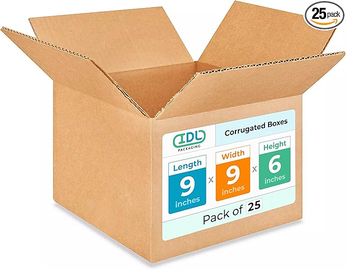 Small Moving & Shipping Boxes 9"L x 9"W x 6"H (25-Pack) - Extra Strength 200 lb vs Regular - Corrugated Boxes for Packaging - Moving Box for USPS, FEDEX - Heavy Duty Shipping Box by IDL Packaging