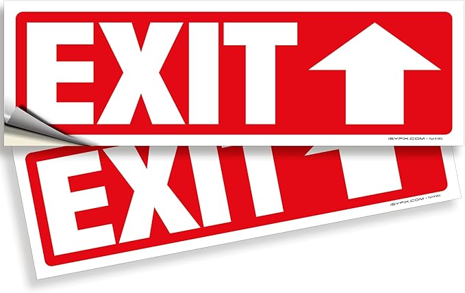 iSYFIX Exit Signs Stickers 2 Pack 12x4 Inch - Laminated Premium Vinyl Directional Up Arrow Signs for Buildings, Office, Workplace, Stores, Schools, Theaters, Parking, Restaurants, Factories