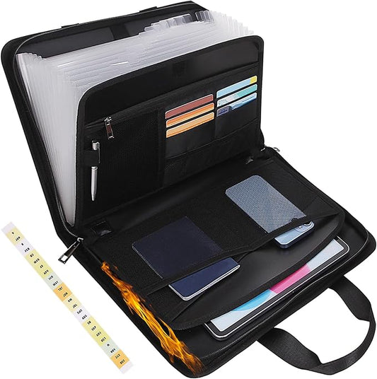 Fireproof Accordion File with Handle, Expandable File Folder Organizer, 13 Pockets Important Document Organizer with Lables & Zipper, Portable Paper File Organizer for Letter A4 Files