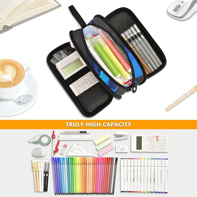BOENLE 3d Basketball Blue Lighting Pencil Case Box Boys Girls Large Pencil Pouch with Zipper Compartments Big Capacity Stationery Pen Bag Organizer for Kids Teens Adults School