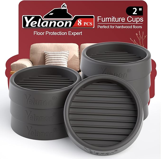 Yelanon Furniture Coasters - 8 Pcs 2”Round Furniture Caster Cups - Non Slip Pads Hardwood Floors Non Skid Grippers Rubber Furniture Feet - Anti Slide Floor Protector for Bed Couch Stoppers Black