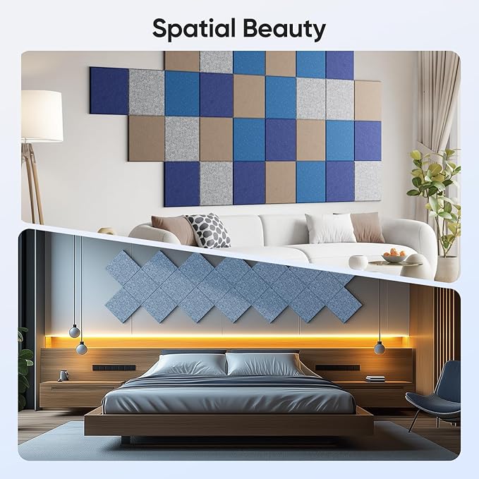 UNECHO 12 Pack 12" X 12" X 0.4" Acoustic Panels for Wall Sound Absorbing,Square Self-Adhesive Sound Panels, High Density Suitable for Multiple Scenarios(Light Sky Blue)
