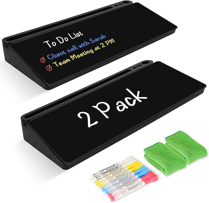 2 Pack Desktop Glass Whiteboard with Storage, Desk Board with Computer Keyboard Stand, White Dry Erase Board with Drawers for Home, School, Office Desk Organizers and Accessories - Black