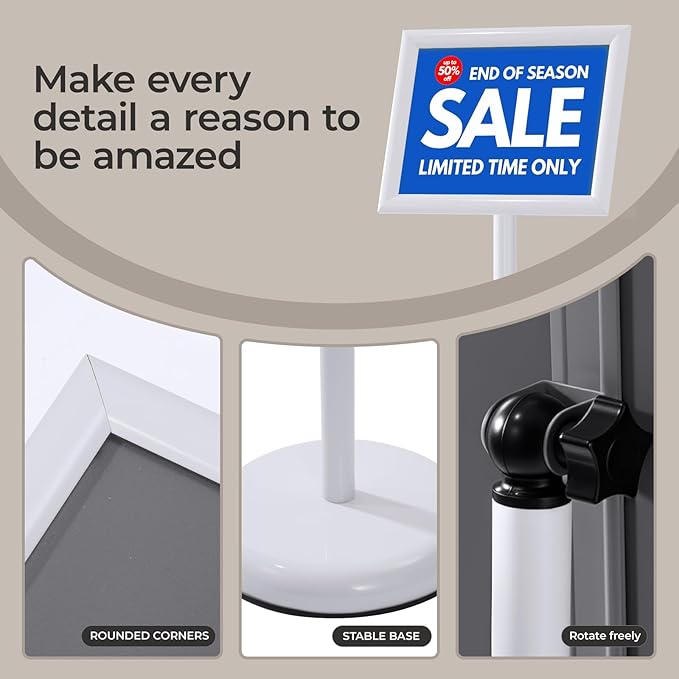 YIYO sign stand，floor sign holder poster stand heavy duty pedestal signage stand for display (WHITE, 11*17)