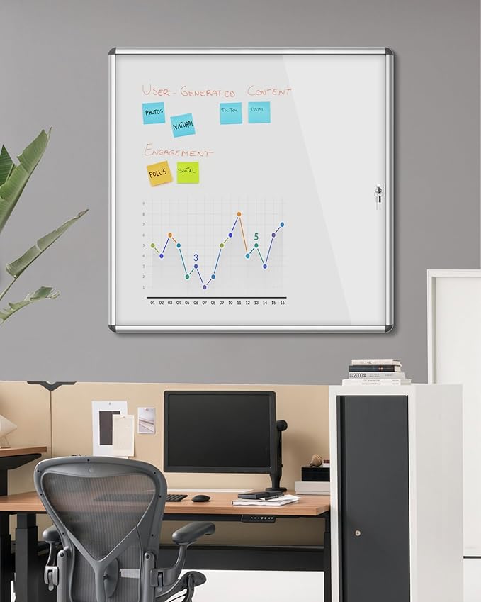 Mifuro 38"x38" Enclosed Bulletin Board, Lockable Weather-Resistant Aluminum Noticeboard for School & Office, Silver Frame w/Magentic Whiteboard