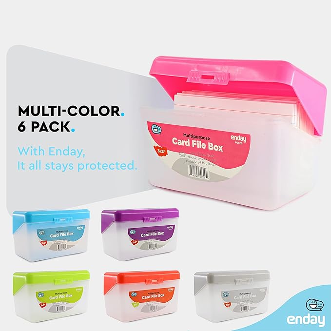 Enday Index Card Holder Pink, 3x5 Note Flash Card Organizer Case, Index Card File w/flip top, Notecard Recipe, Holder, Holds 250 Cards, Also Available in Purple, Red, Green, Blue, Grey (36 PC)