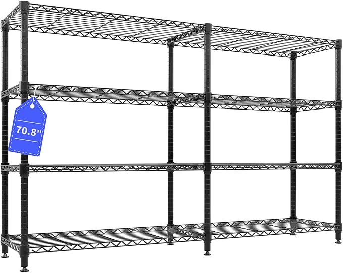 MilleLoom Metal Storage Shelves 4-Tiers, 60" H Wire Shelving Units Heavy Duty 265LBS Loads per Shelf, Adjustable Standing Wire Rack Shelf, for Home Office Pantry Room Basement,71" W x 15.7" D