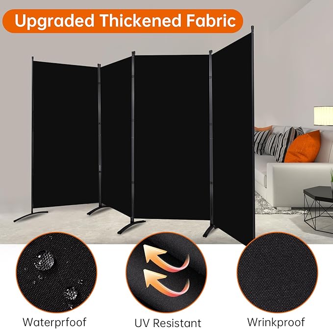 Room Divider 6FT Folding Privacy Screens, 4 Panel Partition Room Dividers w/Freestanding Design, Portable Wall Divider for Room Separtation, Fabric Screen Panel for Home Office Bedroom Dorm