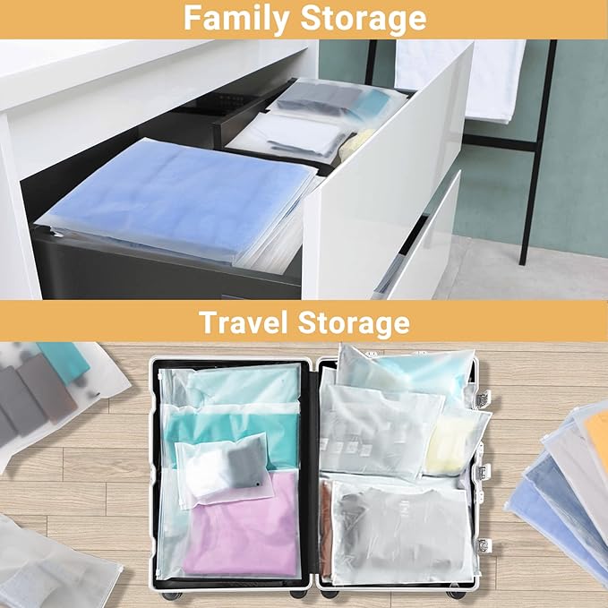 Svaldo Clothes Packaging Bags for Shipping, 25 Count 12x14 inch Frosted Zipper Plastic Bags for Clothing, Thick Plastic Apparel Bag for Packaging T-Shirt, Shirt, 3 Mil, with Vent Holes Storage Bag