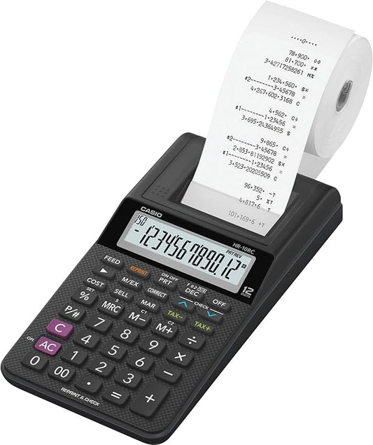 Casio HR-10RC Mini Desktop Printing Calculator | Portable | 12-Digit Display | One-Color Printer | Tax & Currency | Ideal for Taxes, Bookkeeping & Accounting Tasks, Black