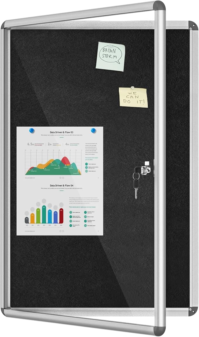 Mifuro 36"x24" Enclosed Bulletin Board, Lockable Weather-Resistant Aluminum Cork Noticeboard for School & Office, Silver Frame w/Black Flet