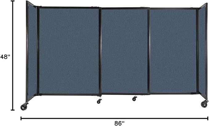 Versare Straightwall Sliding Portable Wall Partition | Freestanding Office Dividers | Locking Wheels | Temporary Room Separator | 7'2'' Wide x 4' Tall Ocean Fabric Panels