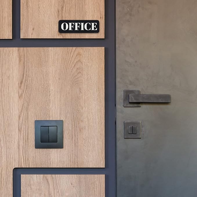 PATIKIL Office Sign, Acrylic 6"x2" Self Adhesive Door Sign Sticker Waterproof Decor Label for Office Home Business, Black