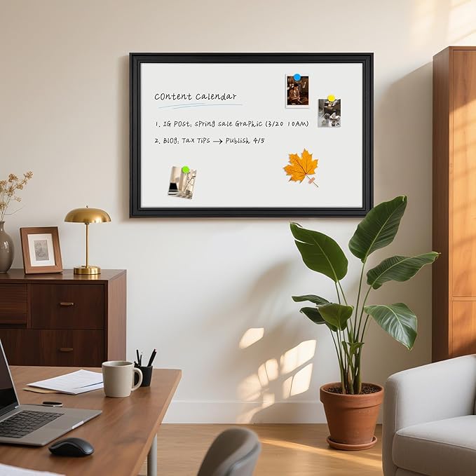 Large White Board for Wall, 36'' x 24'' Magnetic Dry Erase Board, Decorative Whiteboard, Black Vintage Wooden Frame