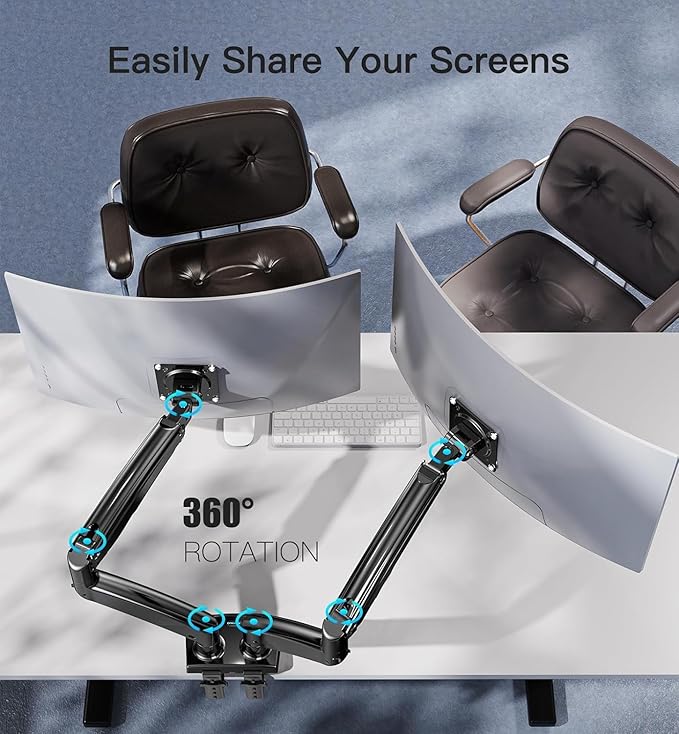 HUANUO 13 to 40 Inch Dual Monitor Arm for 2 Ultrawide Screens, Height Adjustable Full Motion Stand with 2 USB Port, VESA 75/100mm Mount, Holds up to 26.4lbs per Arm, Black