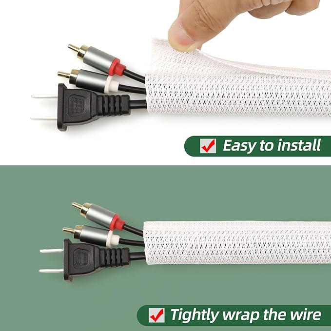 Split Wire Loom Tubing, Cable Protector Sleeve, Braided Cable Management for TV/Computer/Home Theater/Engine Bay, Cord Protectors from Pets No Chew (White, 1/2"-10ft)