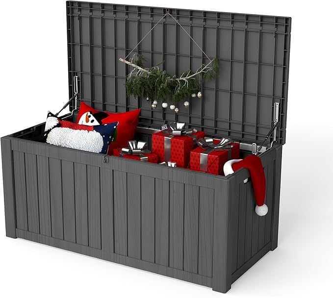 Yardgrace 270 Gallon Resin Deck Box, Waterproof Outdoor Storage Box, Lockable for Patio Furniture, Garden Tools, Pool Accessories, UV-Resistant for All Weather Use, Black