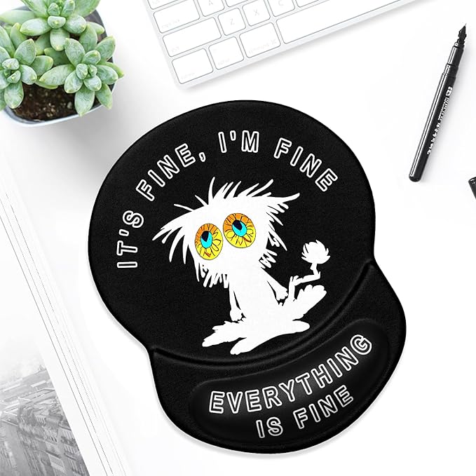 ITNRSIIET Ergonomic Mouse Pad with Gel Wrist Support Small Wrist Rest Smooth Surface Non-Slip PU Base Comfortable Office Supplies Pain Relief, 8.7 x 7.2 inches, Funny Cat