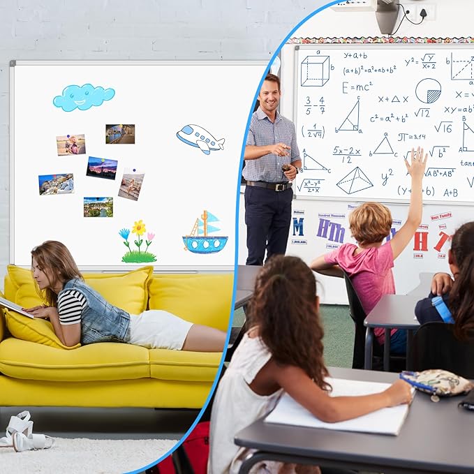 Lockways Large 72" x 40" Magnetic Dry Erase Board - Wall Mounted Whiteboard| White Board with Pen Tray, Aluminum Message Presentation Memo Board for Office & School
