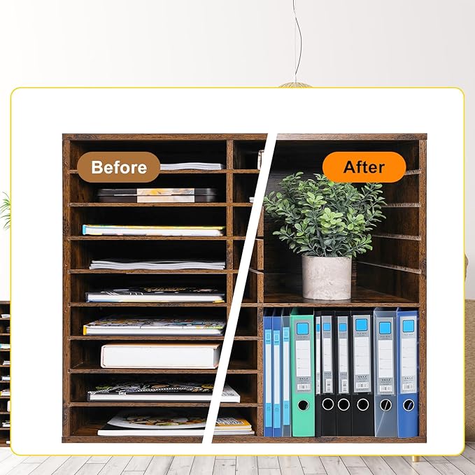 EasyPAG Wooden Literature Organizer with Adjustable Shelves, 36 Compartments Office Paper Organizer Storage 18000 Sheets Letter Size Paper, Student Mailbox for Classroom, Archaize